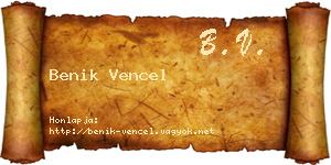Benik Vencel névjegykártya